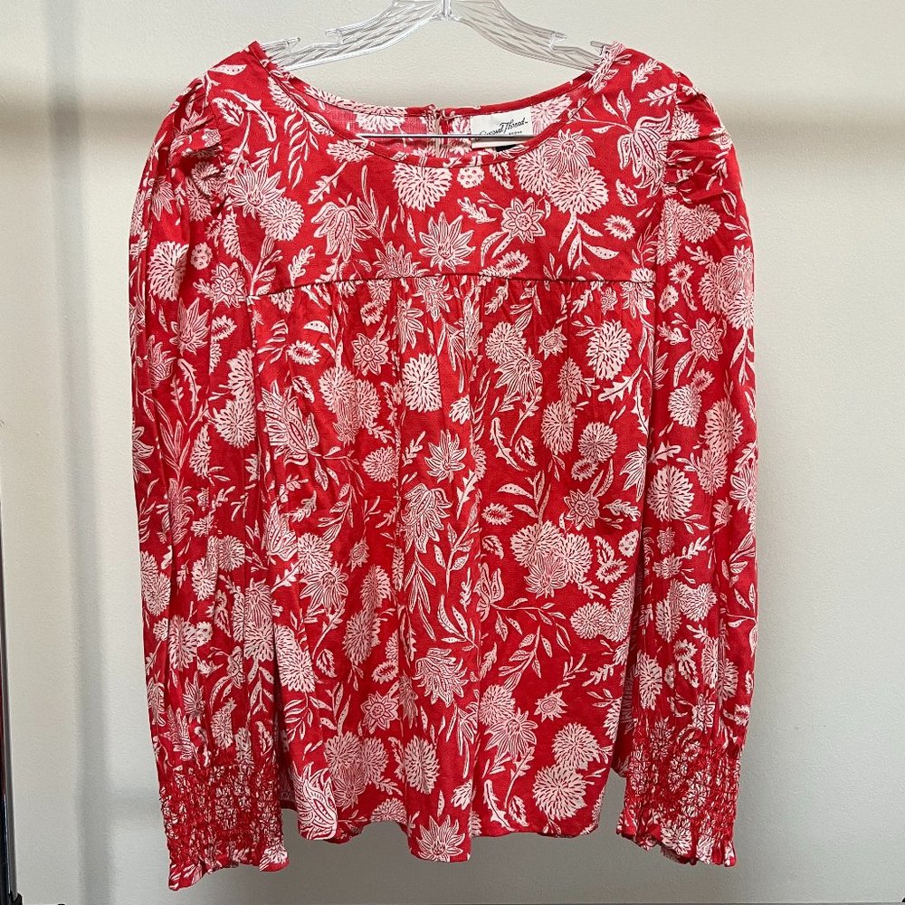 Universal Thread Red and White Floral Long Sleeve Blouse